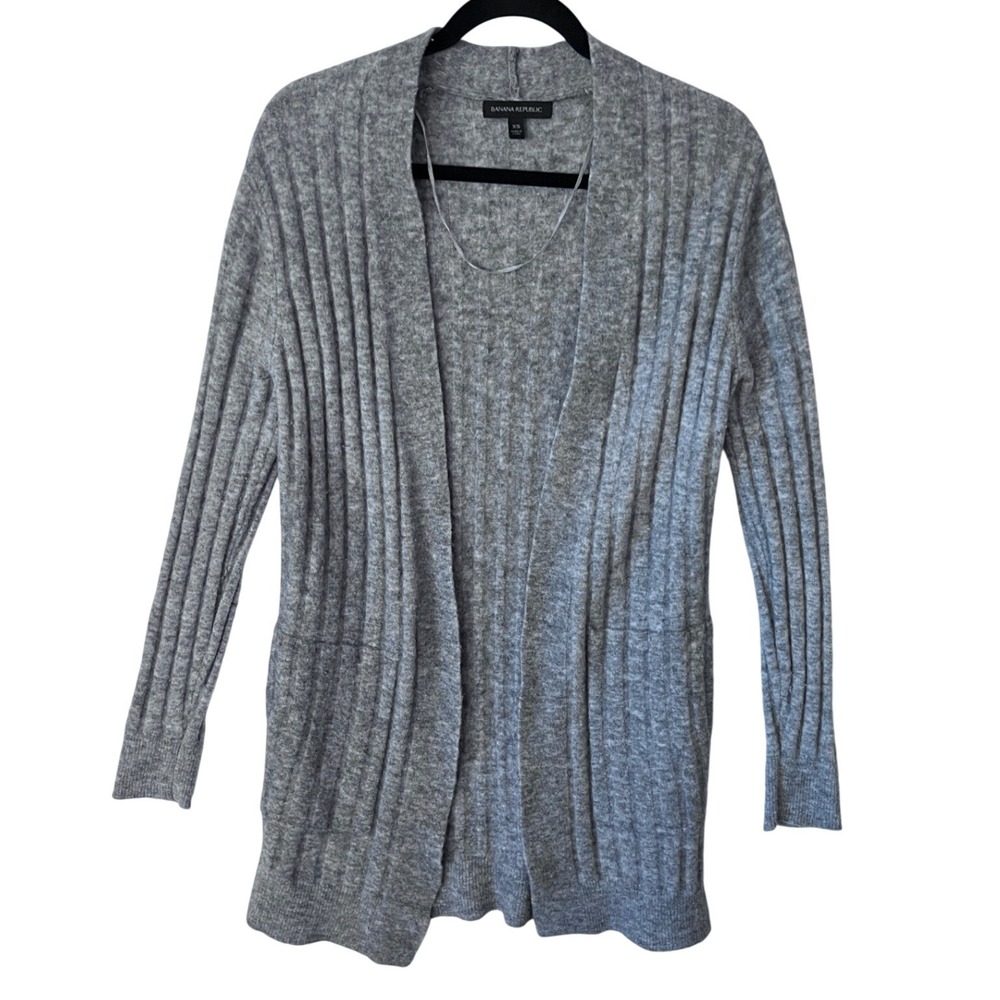 Banana Republic Women's Grey Ribbed Wool Alpaca Blend Long Cardigan Sweater XS